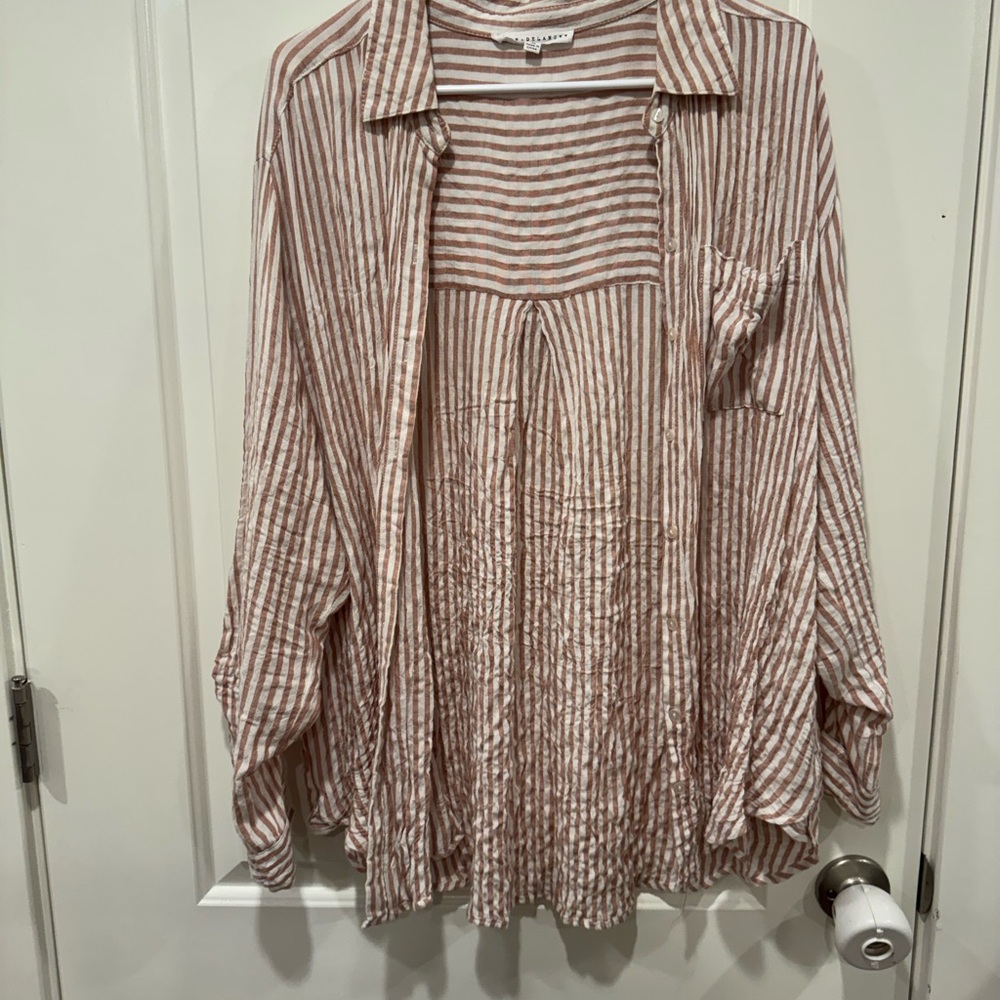 Jane and Delancey Pink and White Striped Button-Down Shirt